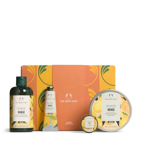 Image of The Body Shop Mango Collection Gift Set, Shower Gel 250ml, Body Butter 200ml, Hand Balm 30ml, Lip Butter 10ml, Nourishing Body Care Set for Dry Skin, 96hr Moisture, Vegan Skincare Gift