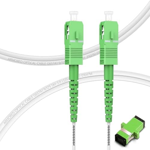 Image of FLYPROFiber 10M OS2 SC/APC to SC/APC Fiber, Armored Fiber Optic Internet Cable Single Mode Patch Cable Length Option: 1m-30m, Simplex, 9/125um OS1/OS2 Compatible White LSZH OD-3.0mm