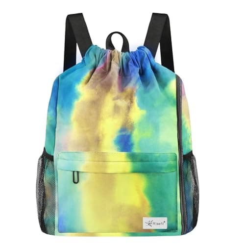 Image of Risefit Waterproof Drawstring Bags String Backpack, Swim Bags PE Gym Bags Sports Backpacks Swimming Bags for Adults, Kids - Men Women Girls Boys