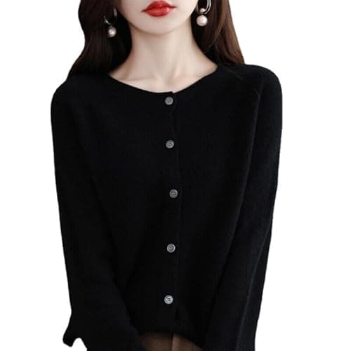 Image of Women's Cashmere Cardigan Sweater,100% Cashmere Button Front Long Sleeve Cardigan-Hand Wash Only (Black,L)