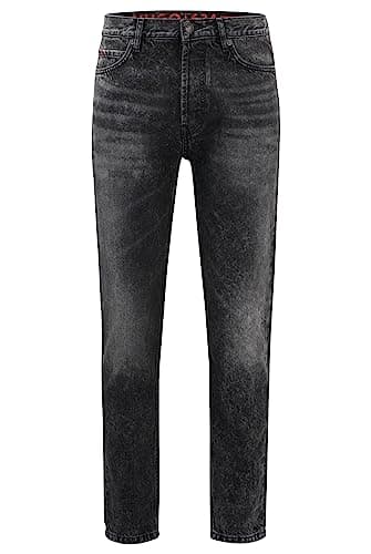 Image of HUGO Mens 634 Tapered-fit Jeans in Black Rigid Denim