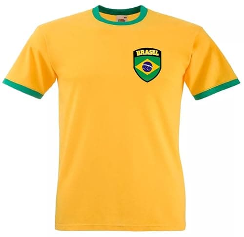 Image of Brazil Brasil Brazilian Football Soccer Team T-Shirt Adult Unisex Cotton Jersey (UK, Alpha, 3XL, Regular, Regular, Sunflower)