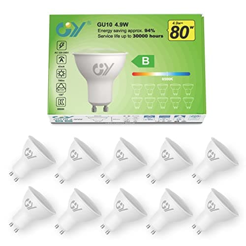 Image of GY GU10 LED Bulb 4.9W 790lm Cool White 6500K Energy Saving LED Bulb, The New UK Energy Efficiency Class B Replaces 80W, 110°Beam Angle Non-Dimmable, 10 Pack