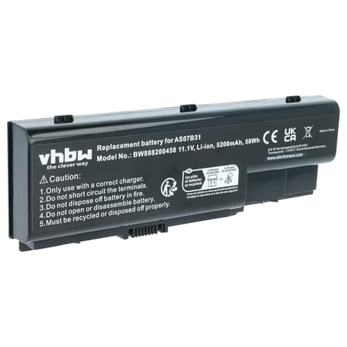 Image of vhbw Battery Replacement for Acer BT.00604.025, BT.00605.020, BT.00605.021, BT.00607.016 for Laptop (5200 mAh, 11.1 V, Li-Ion)