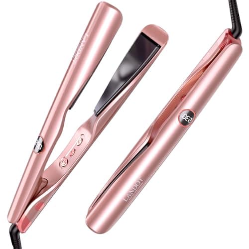 Image of LANDOT 2-in-1 Hair Straightener & Curling Iron - Create Salon Waves, Curls & Straight Styles at Home | Floating Plates, Anti-Frizz & Tangle-Free | Dual Voltage, Temp 250-450°F for All Hair Types