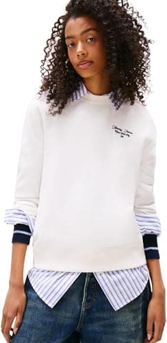 Image of Tommy Jeans Women’s Logo Cotton Sweatshirt, White (Ecru), M