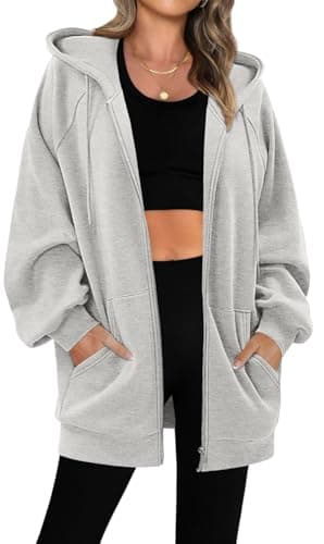 Image of KISSMODA Womens Long Sleeve Hoodies Lightweight Oversiezd Zip Up Hooded Sweatshirts Solid Color Fall Coats Jackets with Pocket