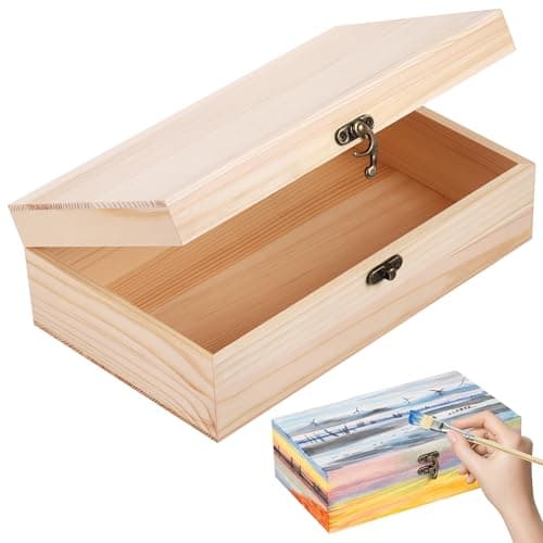 Image of Starvortex Unfinished Wooden Box with Lid, 25x15x8cm Small Wooden Box with Hinged Lid & Locking Clasp, Pine Wood Small Wood Crate Boxs, Arts and Crafts Storage Box for Home Table Decoration Keepsake