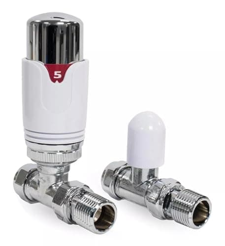 Image of Straight Thermostatic Radiator Valves TRV & Lockshield Pack 15mm x 1/2" Drayton TRV4 Style Chrome/White - TCEM