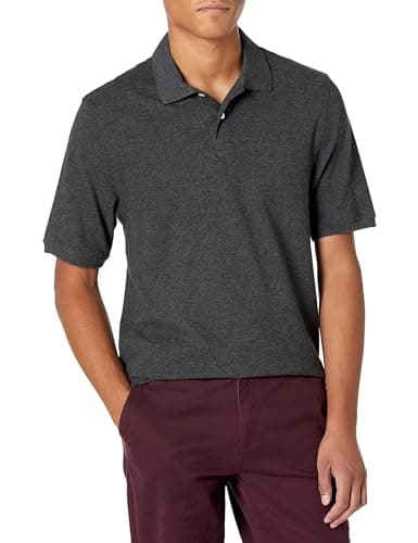 Image of Amazon Essentials Men's Regular-Fit Short-Sleeve Cotton Piqué Polo Shirt (Available in Big and Tall), Grey (Charcoal Heather), M