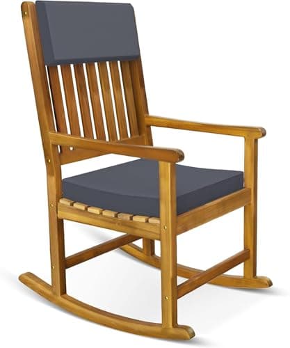 Image of CASARIA® Solid Acacia Wood Rocking Chair with Cushions | Suitable for Indoor or Outdoor | Wooden Garden Patio Balcony Deck Lounge Furniture Rocker Armchair | Grey Anthracite