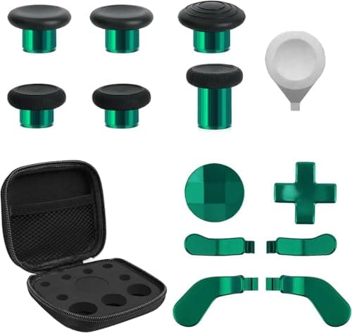 Image of 13 in 1 Metal Thumbsticks for Xbox Elite Controller Series 2 Accessories, Replacement Magnetic Buttons Kit Includes 6 Metal Plating Joysticks, 4 Paddles, 2 D-Pads, 1 Adjustment Tool (Green)