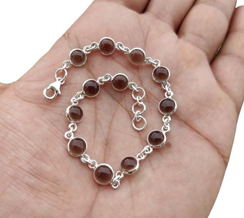 Image of Smoky Quartz Stone Bracelets 925 Sterling Silver Handmade Jewelry For Women Girl Mocha Mousse Color Natural Smoky Quartz Gemstone Anniversary Wedding Gifts For Her