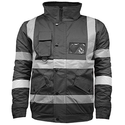 Image of Hi Vis High Visibility Safety Security Reflective Protective Waterproof Workwear Bomber Jacket (3XL, Black)