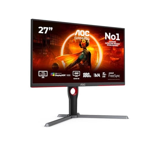 Image of AOC Gaming Q27G3XMN - 27 Inch QHD Monitor, Mini LED, 180Hz, 1ms, GTG, HDR1000, Height Adjust, G-manu (2560 x 1440, 700 cd/m, HDMI 2.0 / DP 1.4)