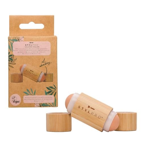 Image of STYLPRO Bamboo Volcanic Oil Absorbing Roller - Natural Oil Control, Double-Ended, Reusable, Gentle on Skin, Long-Lasting, Portable, Compact, Easy to Clean, Natural Volcanic Rock Composite