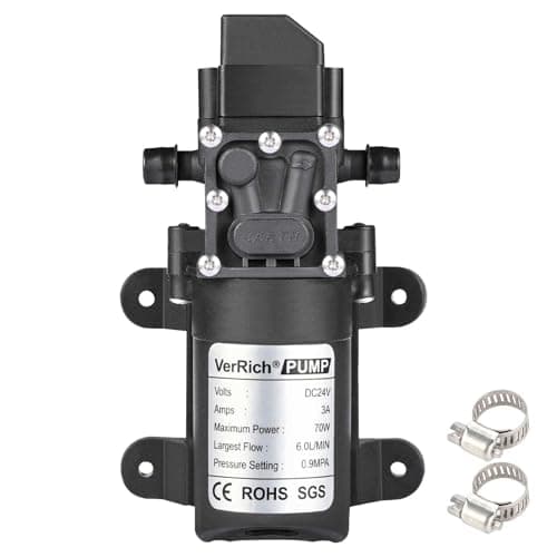 Image of VerRich 24V Water Pumps High Pressure self Priming Diaphragm Pump with 2 Adjustable Hose Clamp for Motorhome,Caravan
