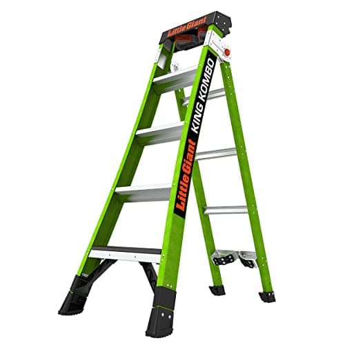Image of Little Giant 5 Tread King Kombo Industrial Multi-Purpose Ladders, Hi-Viz Green, Fibreglass, EN131, 3 Ladders in 1