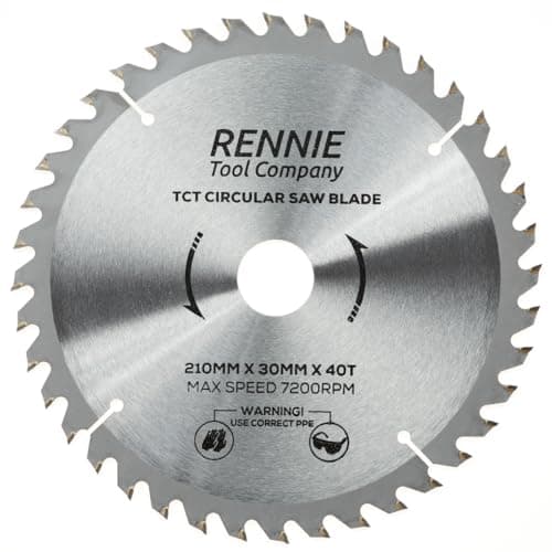 Image of Rennie Tools - 210mm x 30mm x 40T TCT Circular Wood Saw Blade Includes 25mm 20mm & 16mm Bore Reduction Rings. Compatible with Festool Bosch Makita Dewalt Circular Saw, Fits 216mm circular saws.