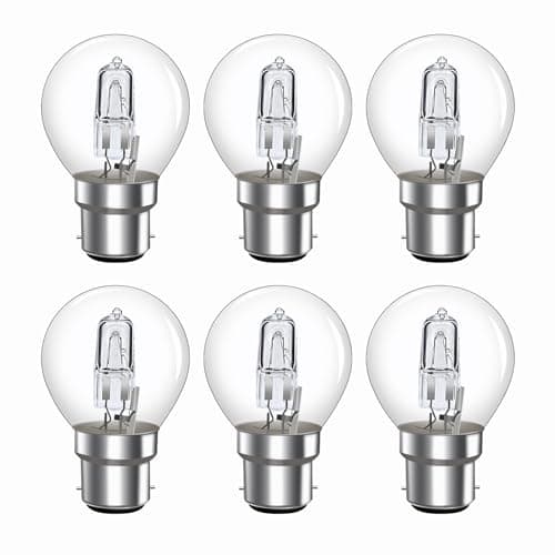 Image of Caldarax 42W BC B22 G45 Golf Ball Bulb Dimmable, 613LM Warm White 2700K AC 230V B22 Bayonet Classic Mini Globe Clear Round Light Bulb for Chandeliers, Pack of 6