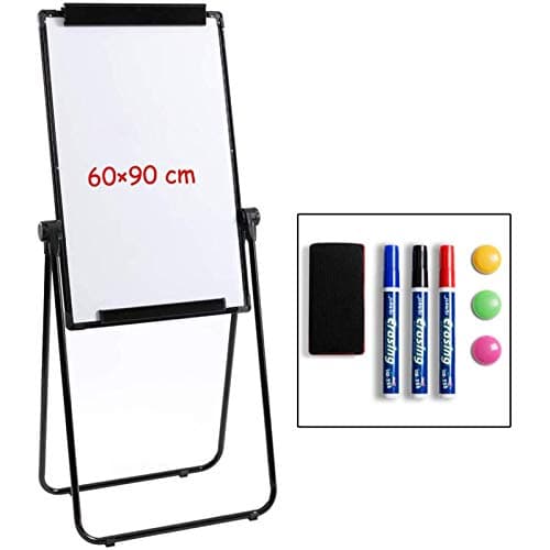 Image of DOEWORKS Flip Chart Easel Whiteboard 90x60cm U-Stand, Double Sides Magnetic White Board Flipchart, Height Adjustable and Foldable Whiteboard for Home School Office, Black