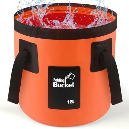 Image of Collapsible Bucket 12L, Plumbers Folding Bucket Portable Garden Buckets, Lightweight Camping Storage Water Container Tub for Camping Hiking Fishing Gardening Car Washing Household Cleaning Supplies