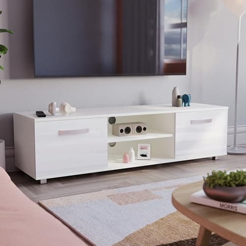 Image of Vida Designs Cosmo TV Unit 2 Door Modern Gloss Matte MDF Living Room Cabinet Media Stand Furntiure White 140cm