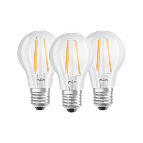 Image of Osram LED Base Classic A bulb, bulb shape with E27 socket, not dimmable, Replaces 6W = 60 Watt, filament style clear, cool white - 4000 Kelvin, 3-pack [Energy Class A ++]