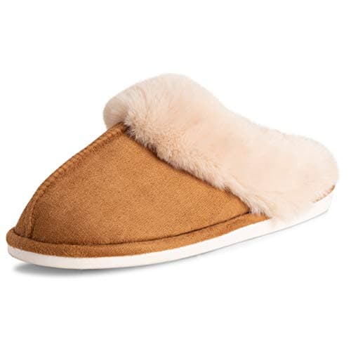Image of Polar Womens Memory Foam Duel Size Luxury Rubber Sole Plush Faux Fur Cozy Comfort House Outdoor Winter Slippers - Tan - UK5-6/EU38-39 - EA0612