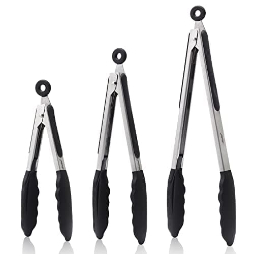 Image of iNeibo Kitchen Tongs Set of 3,7”,9” and 12” Premium Stainless Steel Cooking Tongs, Non Stick and Heat Resistant, Silicone Tongs for Cooking, Serving, Barbecue, Buffet, Salad, Ice, Oven