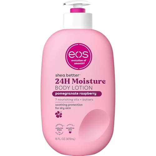 Image of eos Shea Better Body Lotion Pomegranate Raspberry, 24-Hour Moisture Skin Care, Lightweight & Non-Greasy, Made with Natural Shea, Vegan, 16 fl oz
