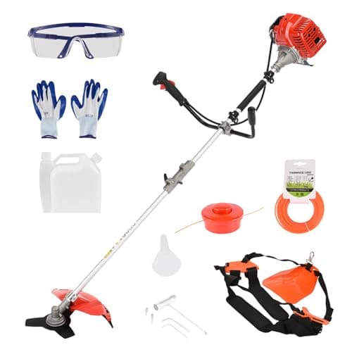 Image of 52cc Petrol Strimmer – 2 Stroke Petrol Brush Cutter with Metal Blade, Heavy Duty Gas Grass Strimmer for Garden Maintenance, Easy Start (Orange)