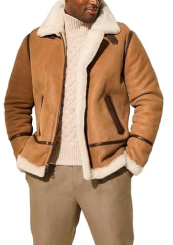 Image of ZM ATTIRE Men’s Brown Shearling Suede Leather Style Winter Aviator B3 Bomber Pilot Jacket