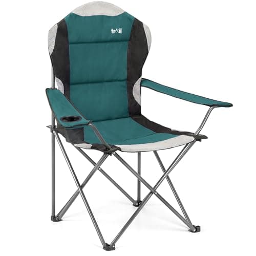 Image of Trail Kestrel High Back Folding Camping Chair, Luxury Padded Seat with Breathable Mesh, Heavy Duty Tubular Steel Frame, Cup Holder Armrest, Lightweight & Portable with Carry Bag (Teal)