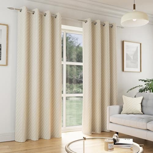 Image of Enhanced Living Tokyo Soft Velvet Eyelet Cream Curtains for Living Room - 66x90 inch (168x229cm) - Noise Reducing, Thermal Curtains for Bedroom - 2 x Curtain Panels