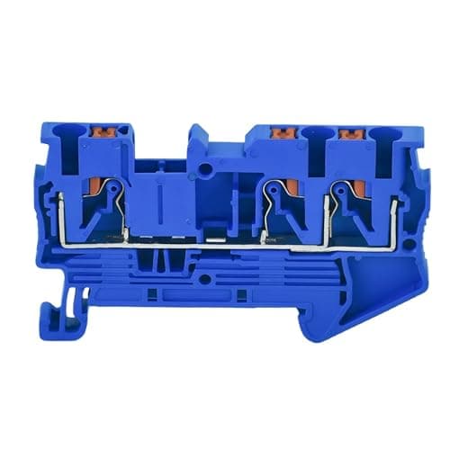 Image of 10Pcs PT 2.5-Twin Din Rail Terminal Block 3 Conductors Push in Spring Screwless Feed Through Wire Conductor Wire Connector(Blue)
