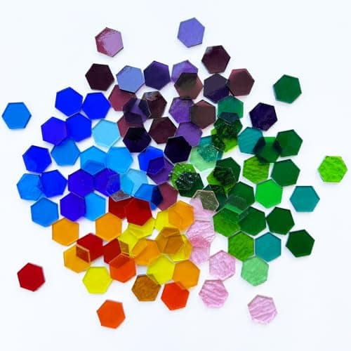 Image of KALUCION 100 Pieces Hexagon Glass Mosaic Tiles for Crafts, Transparent Stained Glass Precut Hexagons for Stained Glass Honeycombs, Mosaic Projects, Home Decor
