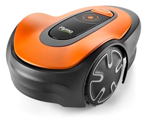 Image of Flymo EasiLife GO 400 Robotic Lawn Mower for the perfect manicured lawn. Easy set-up and installation. Convenient app control. Quietly Safely cuts up to sqm, orange and grey, 400m2
