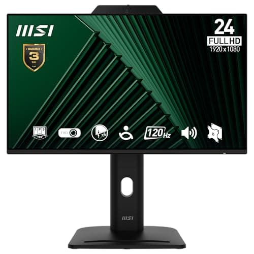 Image of MSI PRO MP242PMG 23.8 Inch Full HD Office Monitor - 1920 x 1080 IPS Panel, 120Hz, Built- in camera, Eye-Friendly Screen, VESA, Display Kit Support, 4-Way Adjustable - HDMI, DisplayPort, D-Sub (VGA)