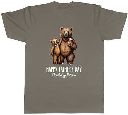 Image of Shopagift Happy Father's Day Daddy Bear Mens T-Shirt Dad and Child Bear Family Tee Grey