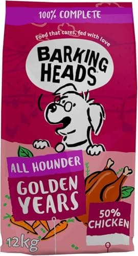 Image of Barking Heads Complete Dry Dog Food 12kg - Senior All Hounder Golden Years Chicken - Natural Senior Recipe with Joint Support - Vet Approved