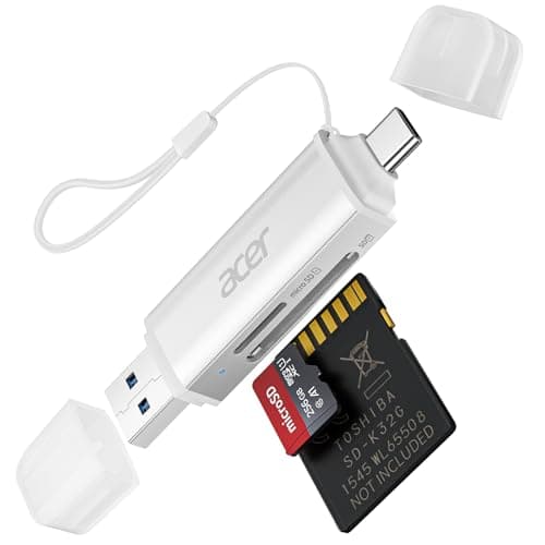 Image of acer SD Card Reader, USB C & USB 3.0 Memory Card Reader Adapter Supports SD/Micro SD/SDHC/SDXC/MMC, Compatible with iPhone 15 Pro, MacBook Pro/Air, iPad Pro 2021, Galaxy S22, Pixel, XPS 13 (Silver)