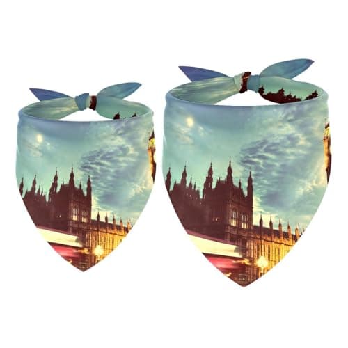 Image of 2 Pack Dog Bandana London the Big Ben Clock Night Scenery Girl Boy Bibs Dog Scarf Kerchief Accessories for Small Medium Large Dogs Puppy Cat Pet