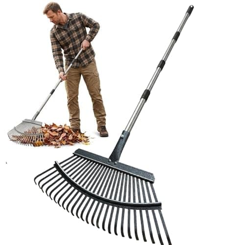 Image of Garden Leaf Rakes, 180CM Rake for Gardening, Garden Rake for Lawns Heavy Duty 25 Metal Tines 47CM Wide, Adjustable Steel Handle, Rakes for Leaves, Gathering Shrub, Grass, Yard