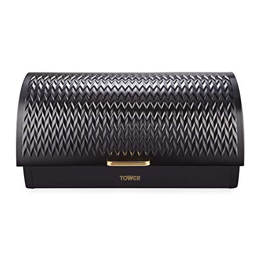 Image of Tower Empire Roll Top Bread Bin, Stainless Steel, Black and Brass, One Size