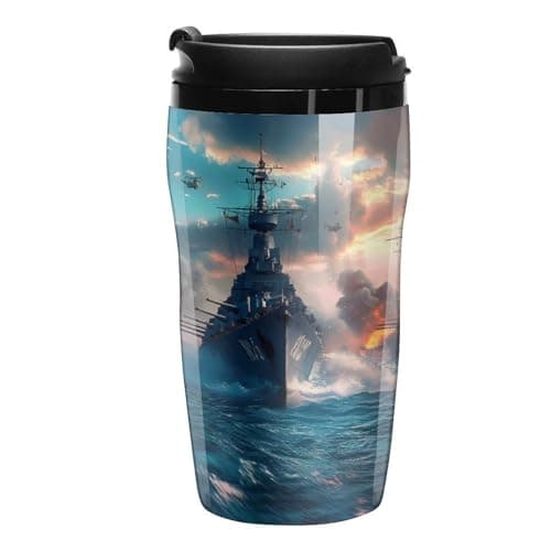 Image of The World of Warships Ship Funny Coffee Mug with Lid Insulated Double Wall Tumbler Cup for Travel Office