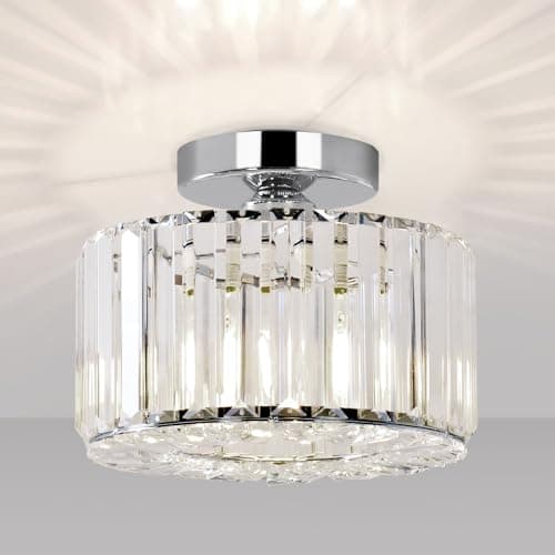 Image of Seruno X Crystals Ceiling Light, Silver Modern Ceiling Lighting Living Room Industrial Chandelier Semi Flush Mount Ceiling Lights for Bedroom Kitchen Dining Room Hallway Bathroom Foyer Bar