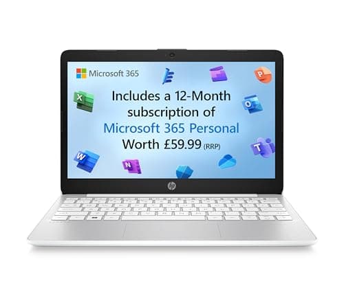 Image of HP Stream 11" Laptop, Intel Celeron N4120, 4GB RAM, 64GB eMMC, Intel UHD Graphics, HD Display, Win 11, Up to 14hrs battery, MS 365 Personal 12 month, Diamond White, 11-ak0028sa
