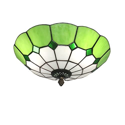 Image of Skyweel Tiffany Style Ceiling Light Stained Glass Ceiling Light Tiffany Flush Mount Vintage Chandeliers Lighting Fixture Lamp (12 Inch Green)