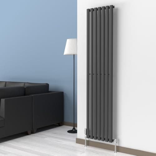 Image of Lux Heat Anthracite Grey Oval Vertical Single Panel Designer Radiator 1800mm (H) x 420mm (W)